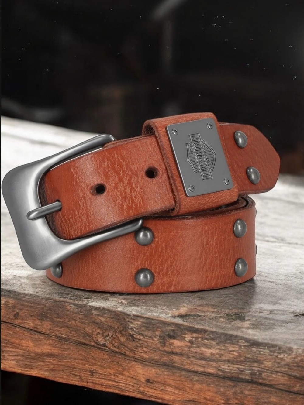 Harley-Davidson Men’s Size 44 Brown Leather Studded Belt